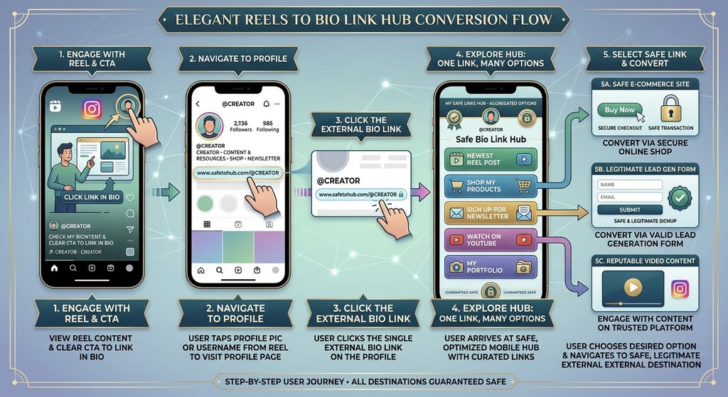 OnlyFans traffic conversion funnel from Instagram profile to bio link hub.